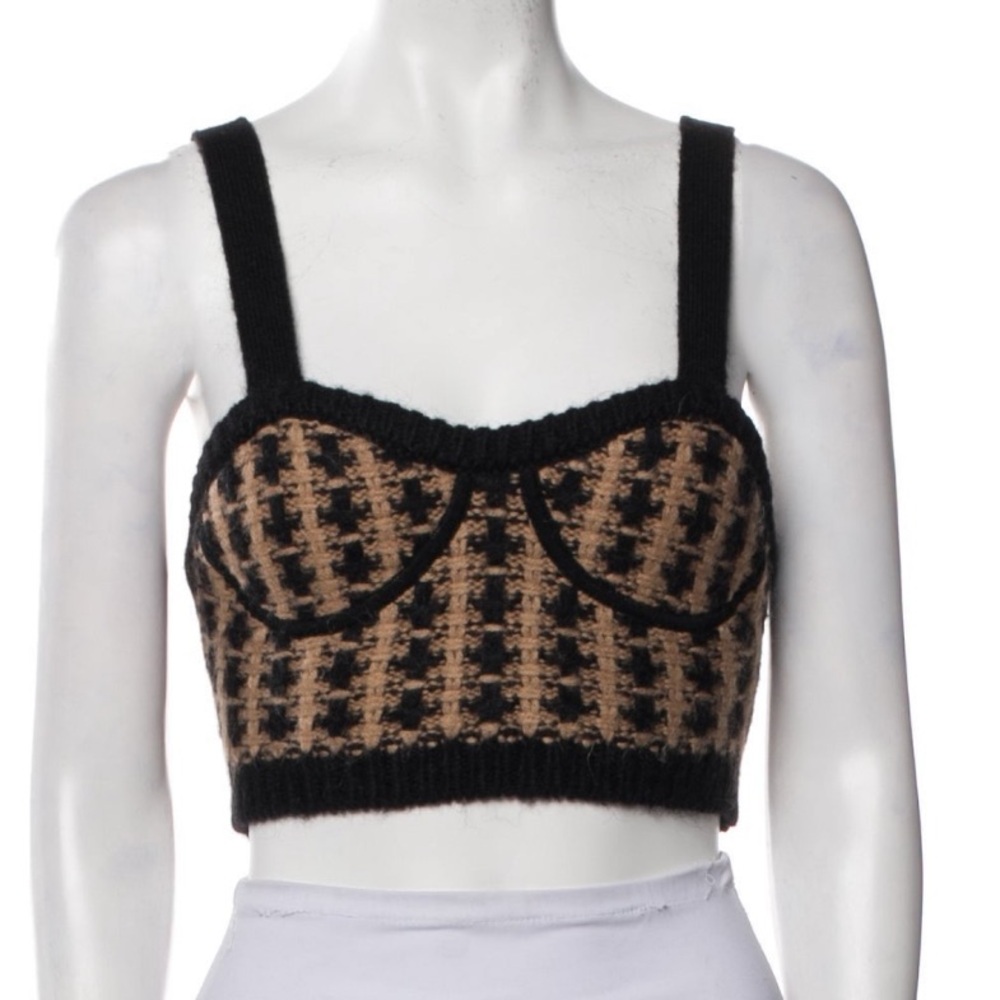 Red Valentino Black and Tan Plaid Mohair Crop Top